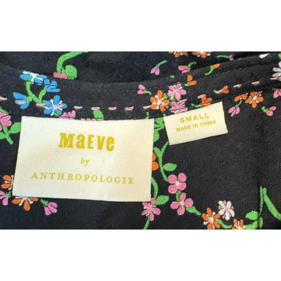 Anthrpologie Maeve Black Floral Blouse Sz 8 Button Down - Picture 5 of 13